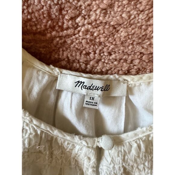 Madewell Ivory Tiered Midi Dress Short Sleeve Cotton Size 1X - Picture 3 of 9